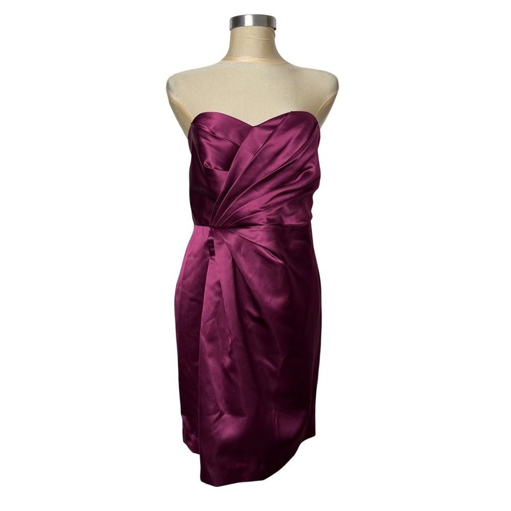 David's Bridal Sangria Purple Satin Strapless Sweetheart Dress Size 16 NWT